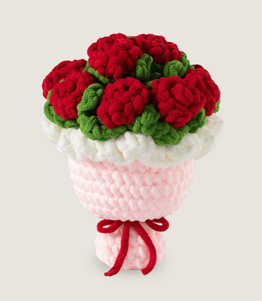 Hand-knitted oversized rose bouquet