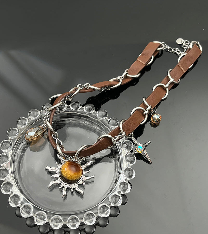 Retro Sun Leather Necklace