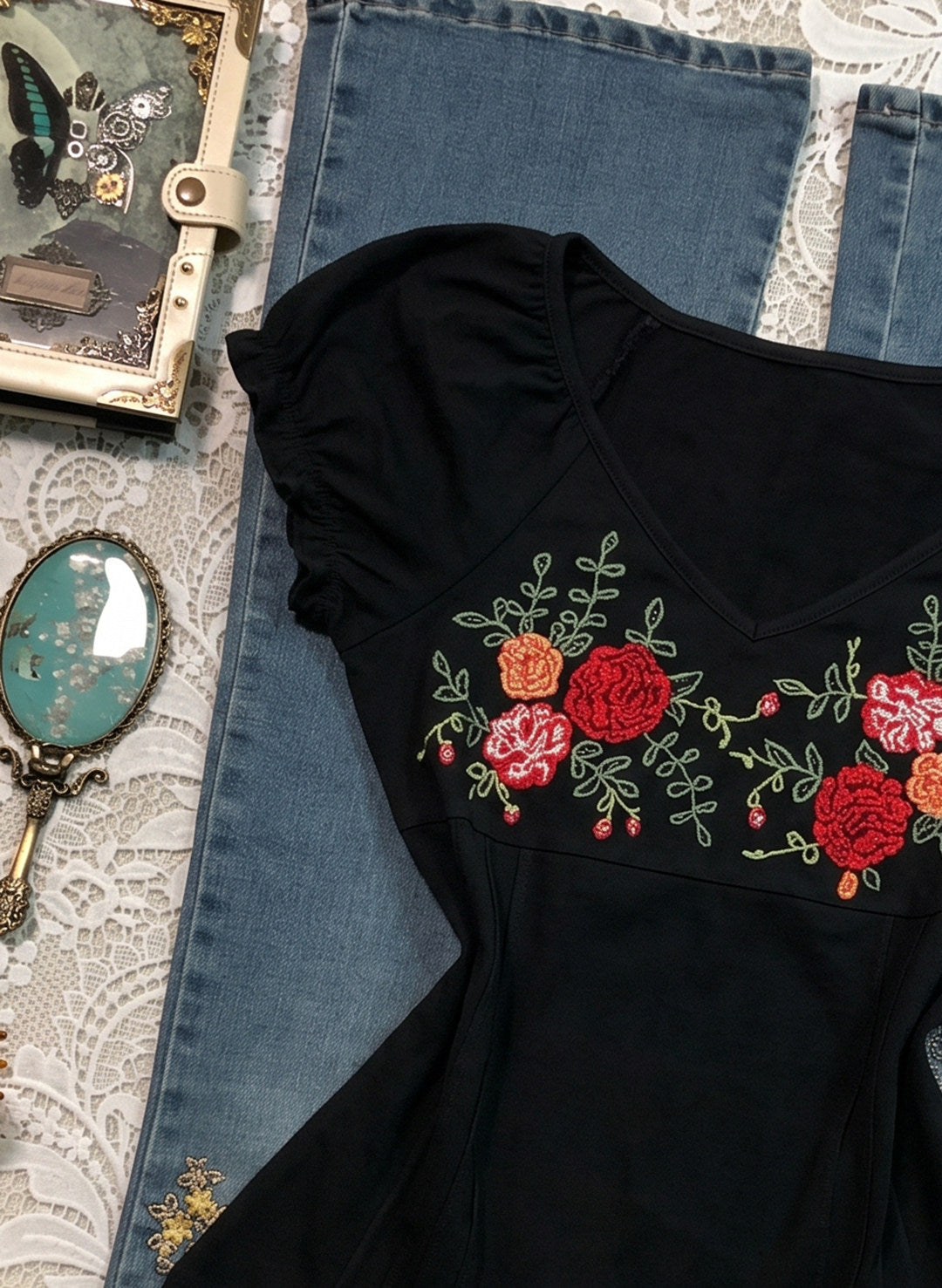 vintage flowers v-neck shirt