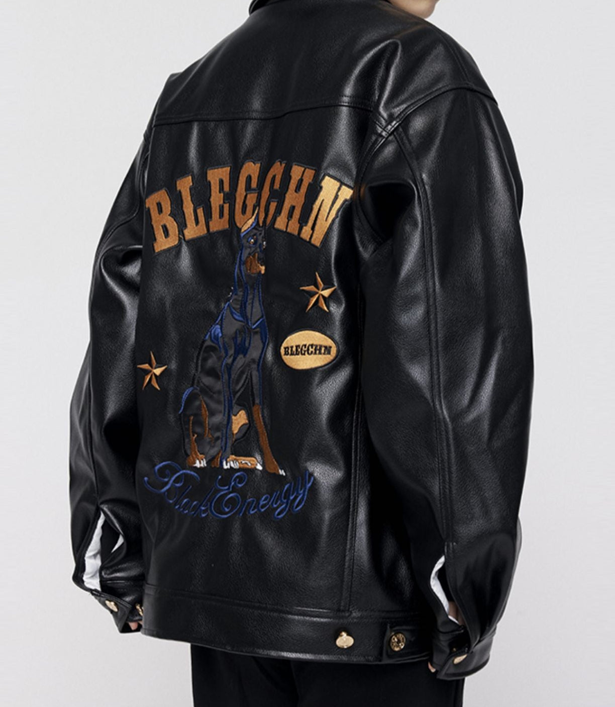 Grunge Letter Embroidered Cotton Leather Jacket