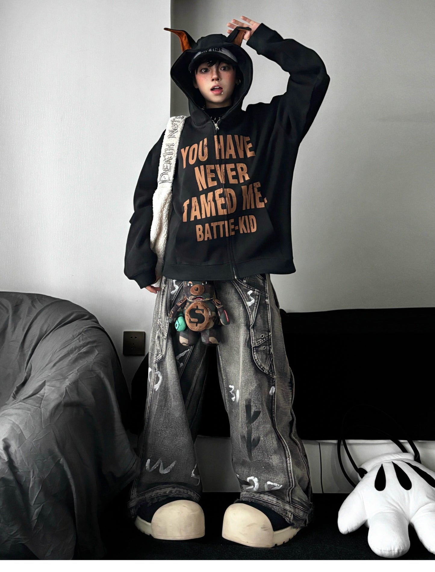 Vintage Distressed Graffiti Oversized Jeans