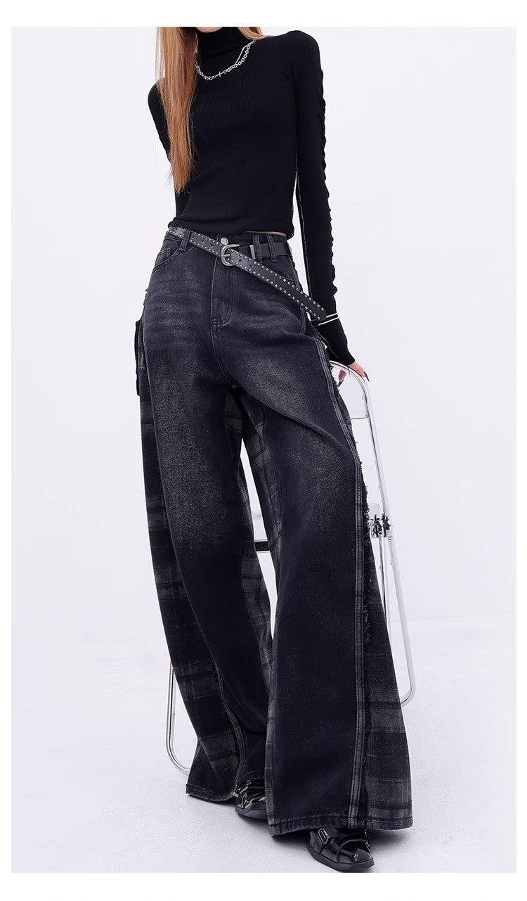 Retro Plaid Contrast Y2K Baggy Jeans