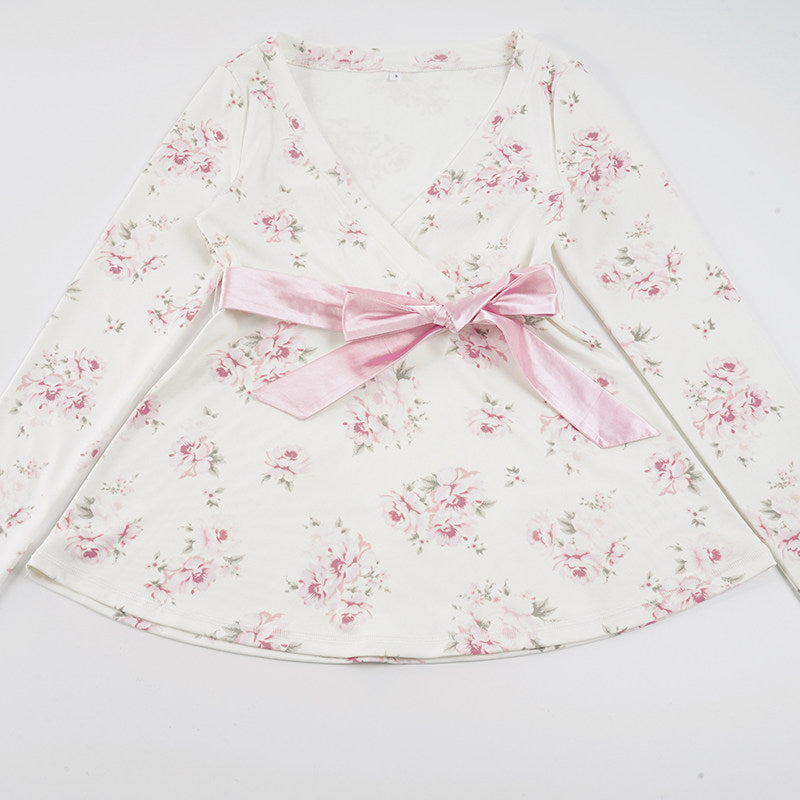 coquette floral bow long-sleeved shirt