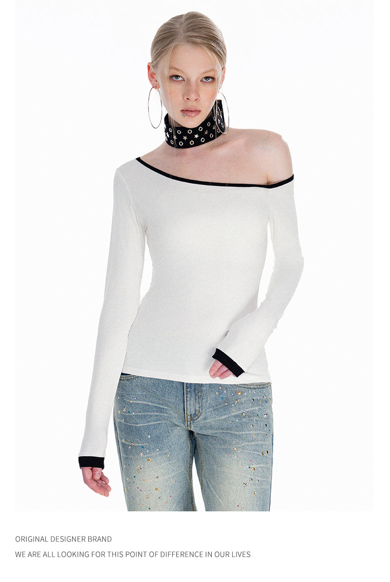 Oblique Off The Shoulder Long Sleeve Top