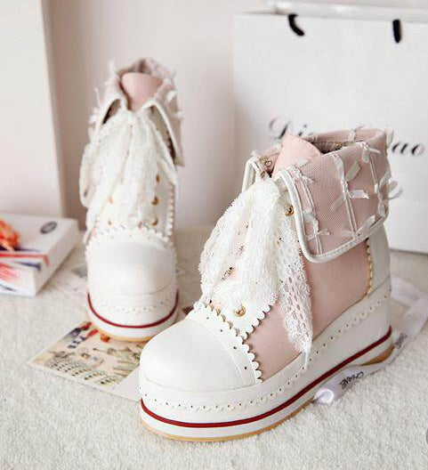Lace-Up Color-Block Platform Wedge Canvas Sneakers