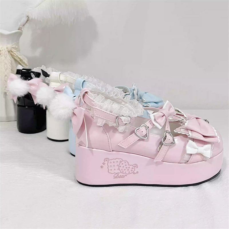 Confession Willingness Height Increasing Print Bowknot Lace Sweet Lolita Shoes 4 Colors