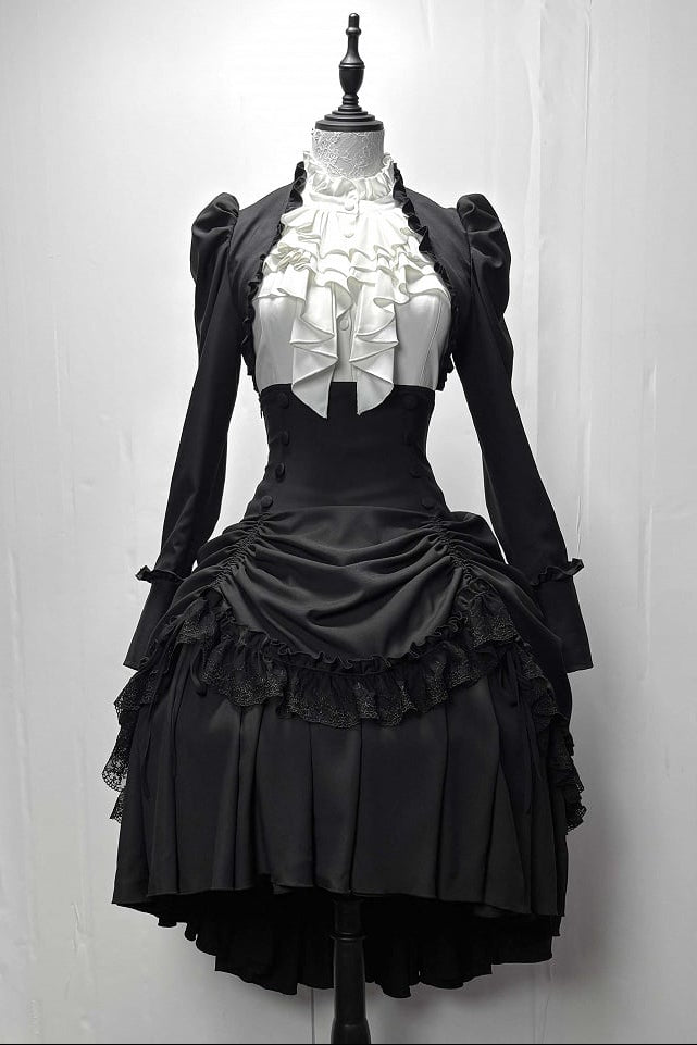[Pre-order] Dark Gothic Black Corset Layered Pull-Up Skirt