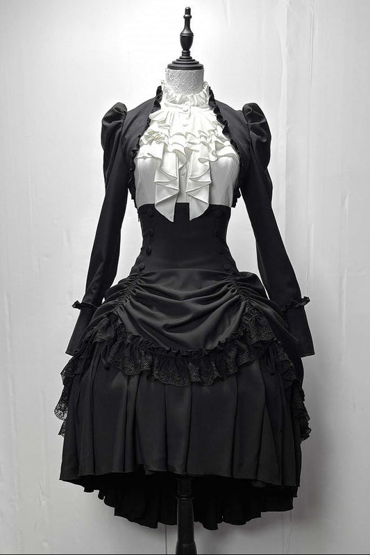 [Pre-order] Dark Gothic Black Corset Layered Pull-Up Skirt