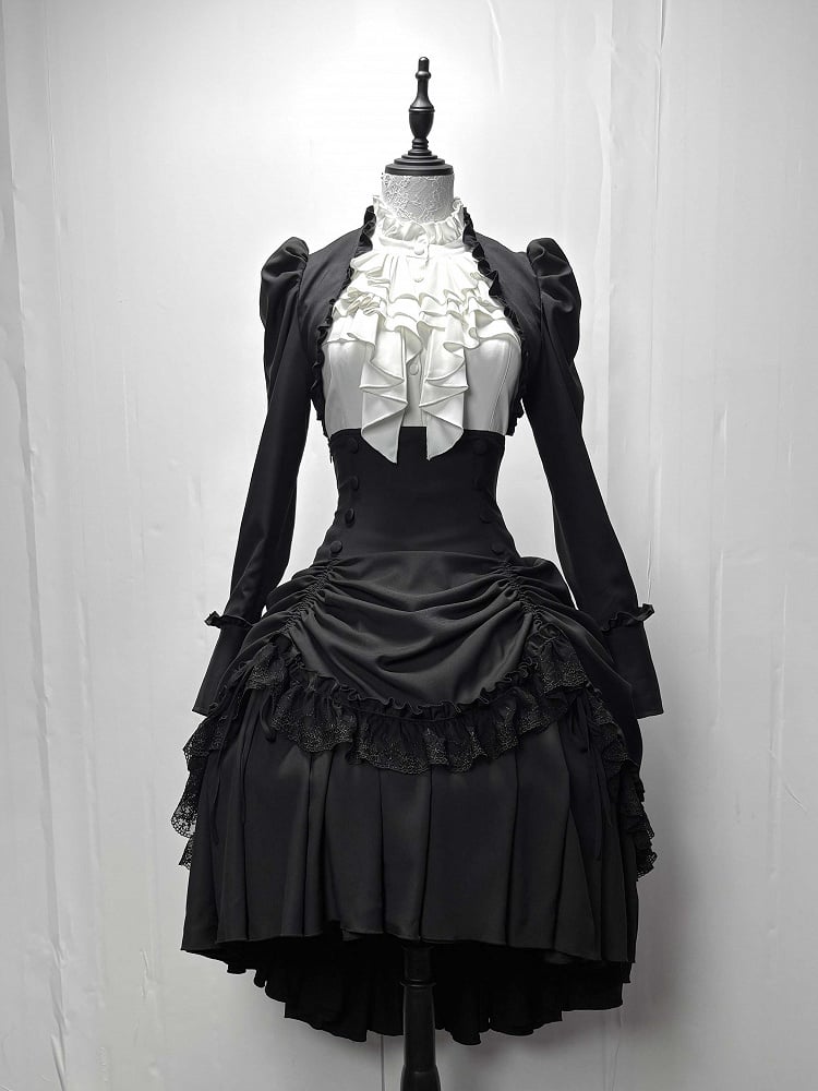[Pre-order] Dark Gothic Black Short Jacket + White Shirt + Rose Ribbon
