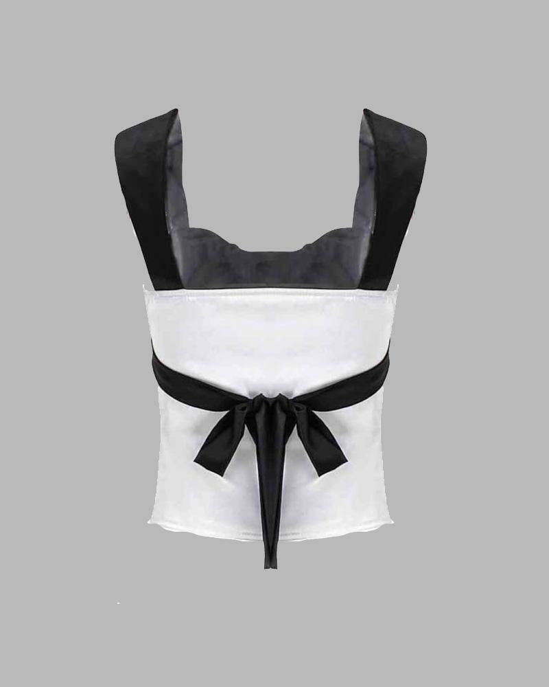 Upper West Silk Contrast Coquette Top