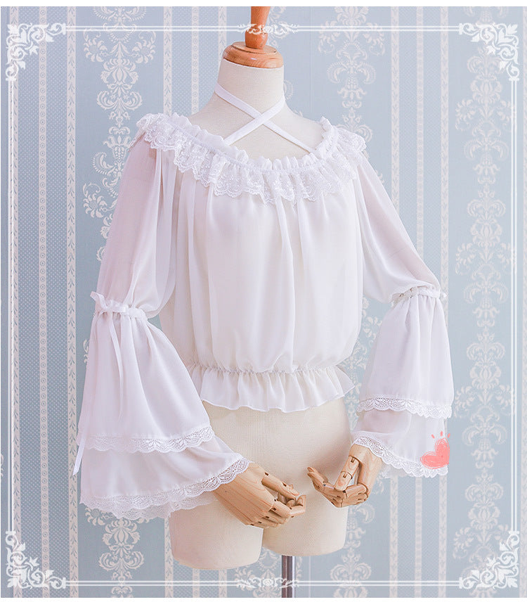 Kawaii Lolita Blouse Long Sleeve Halter Neckline Chiffon Blouse