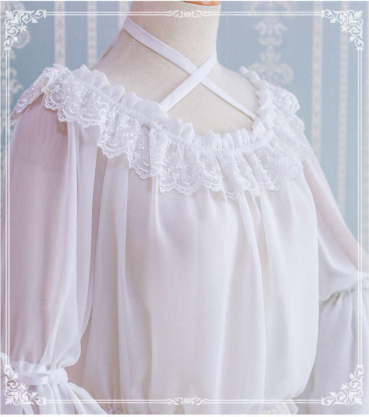 Kawaii Lolita Blouse Long Sleeve Halter Neckline Chiffon Blouse