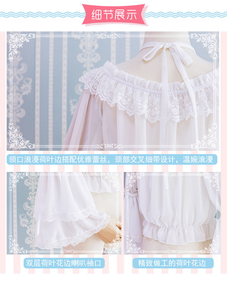 Kawaii Lolita Blouse Long Sleeve Halter Neckline Chiffon Blouse