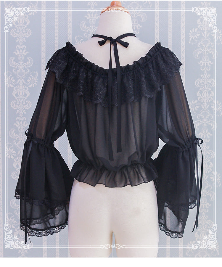 Kawaii Lolita Blouse Long Sleeve Halter Neckline Chiffon Blouse