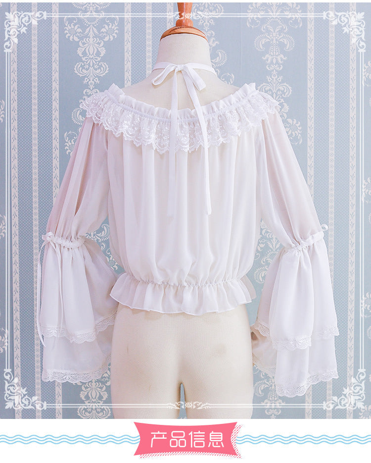 Kawaii Lolita Blouse Long Sleeve Halter Neckline Chiffon Blouse