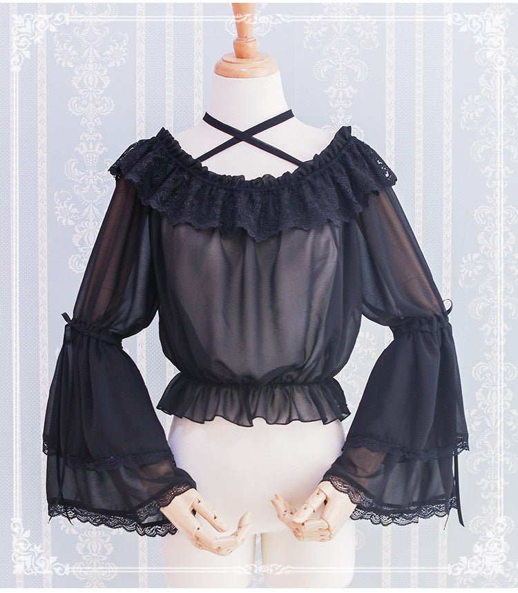 Kawaii Lolita Blouse Long Sleeve Halter Neckline Chiffon Blouse