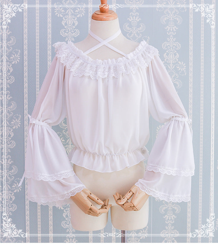 Kawaii Lolita Blouse Long Sleeve Halter Neckline Chiffon Blouse