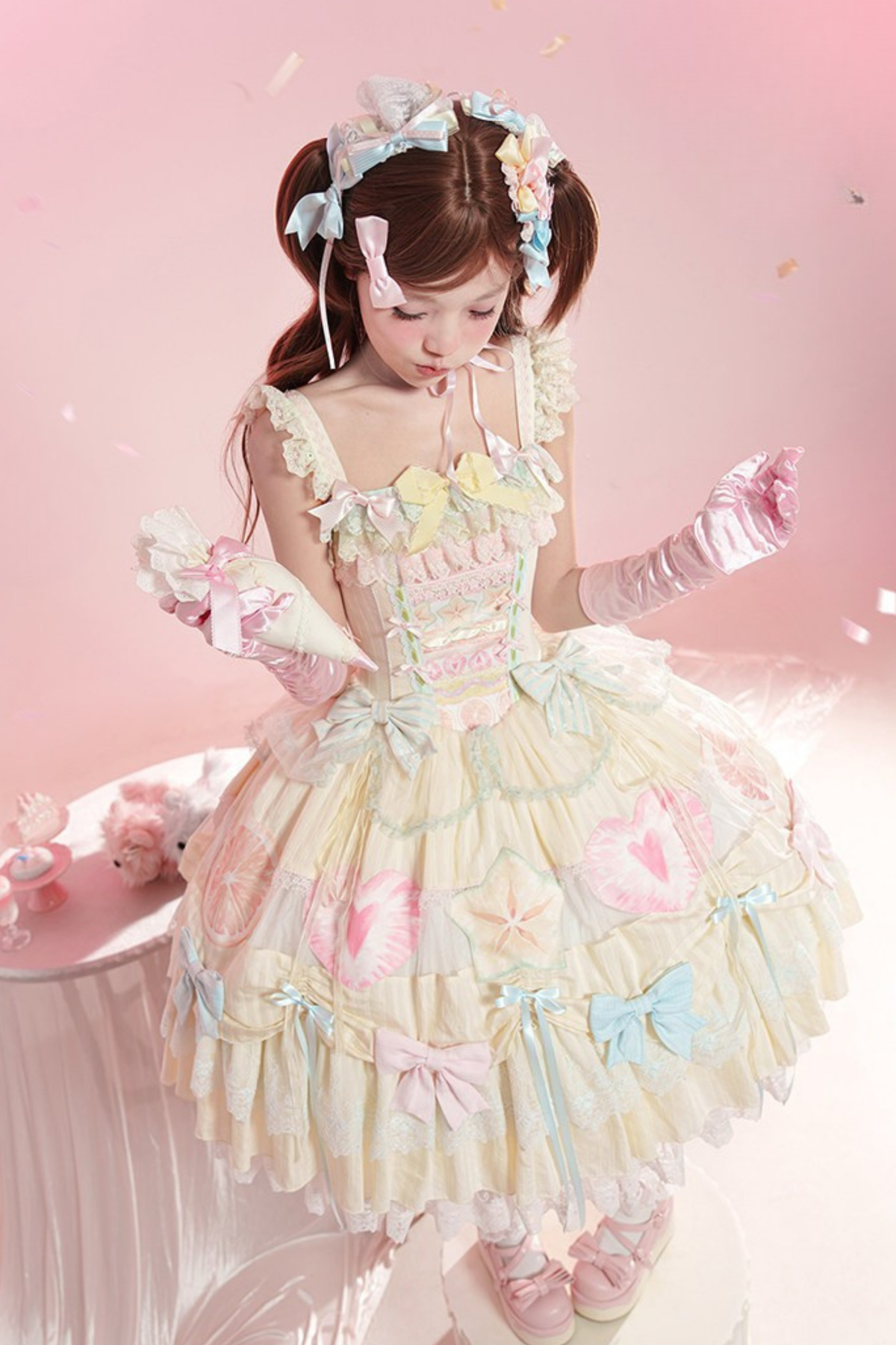 Slice Cake Gorgeous Lolita Dress + Jumper Skirt + Headband + Clip + Hat