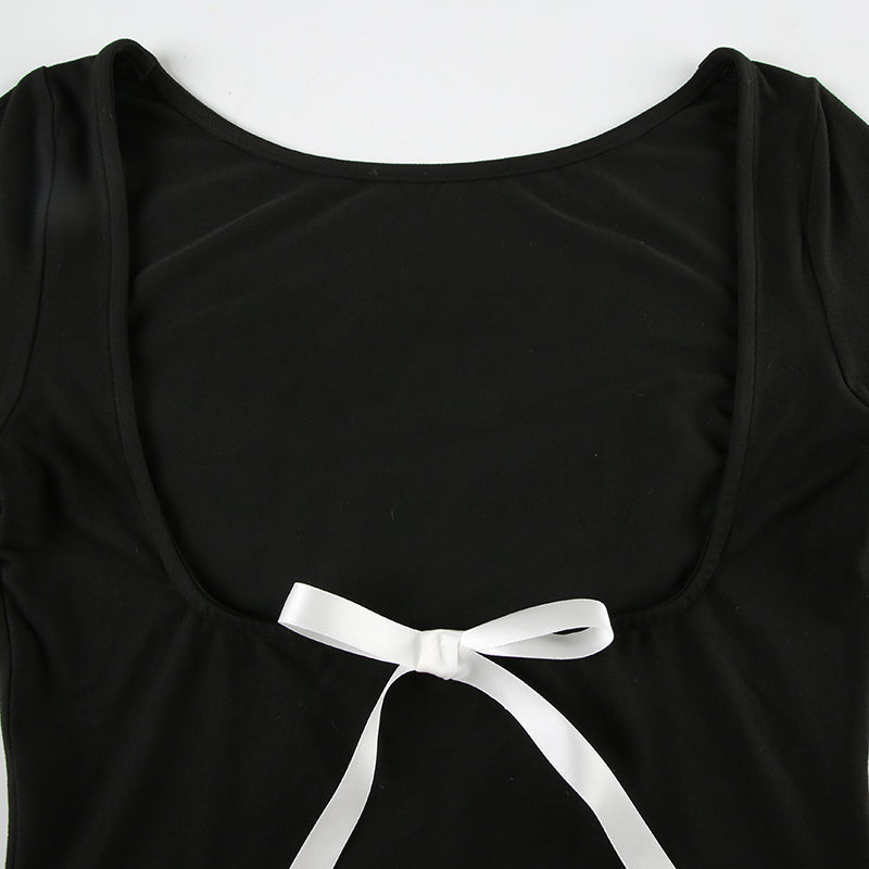 Bow Backless Dark Coquette Long-sleeved Top