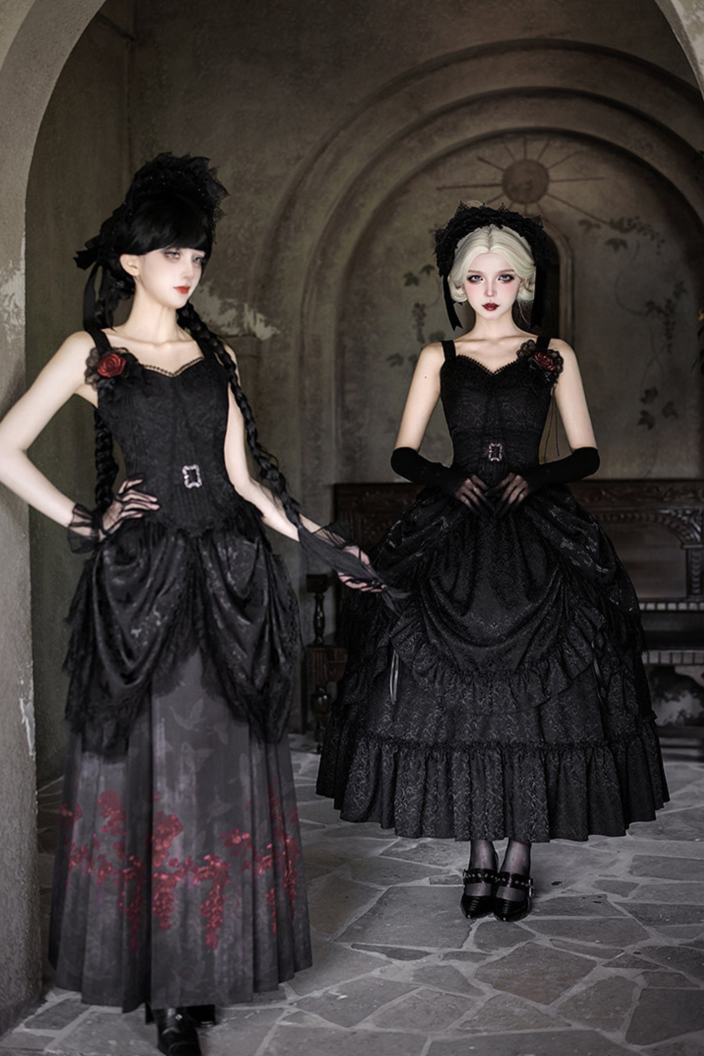 Gothic Corset Tops + Short Coat + Horse + Curtain + Skirt + Flower + Bonnet
