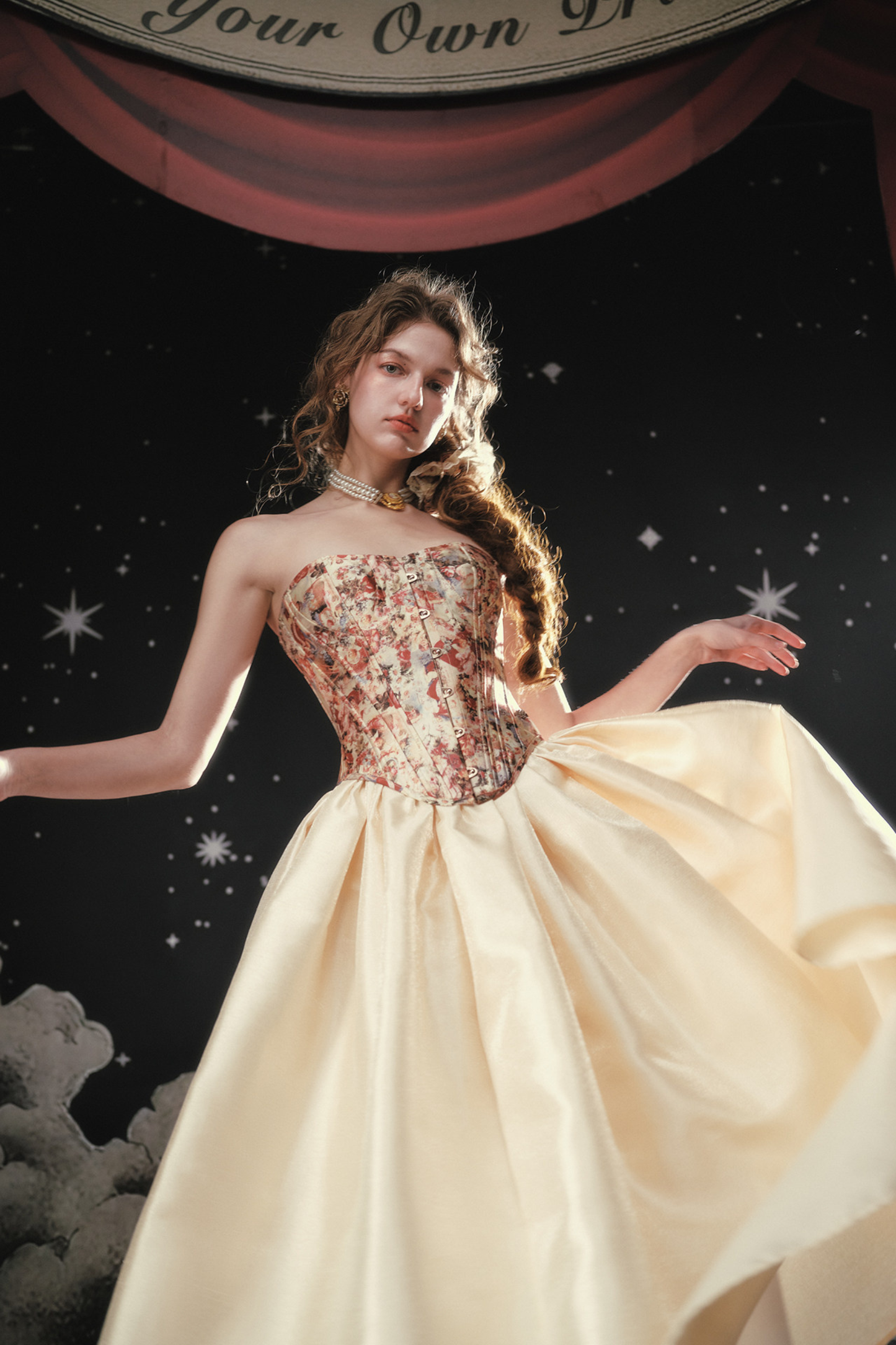 Antique Corset Top + Satin Flare Skirt