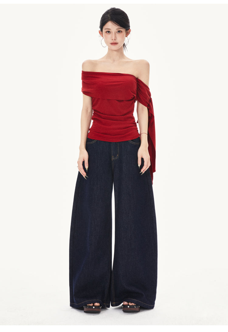 Oblique Shoulder Ribbon Top
