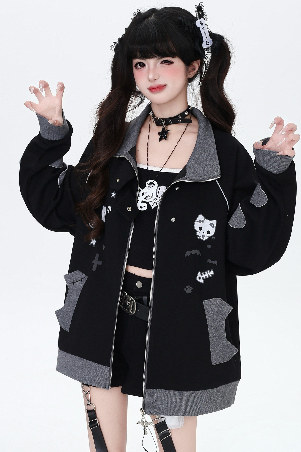 Cat Border Loose Star Jacket