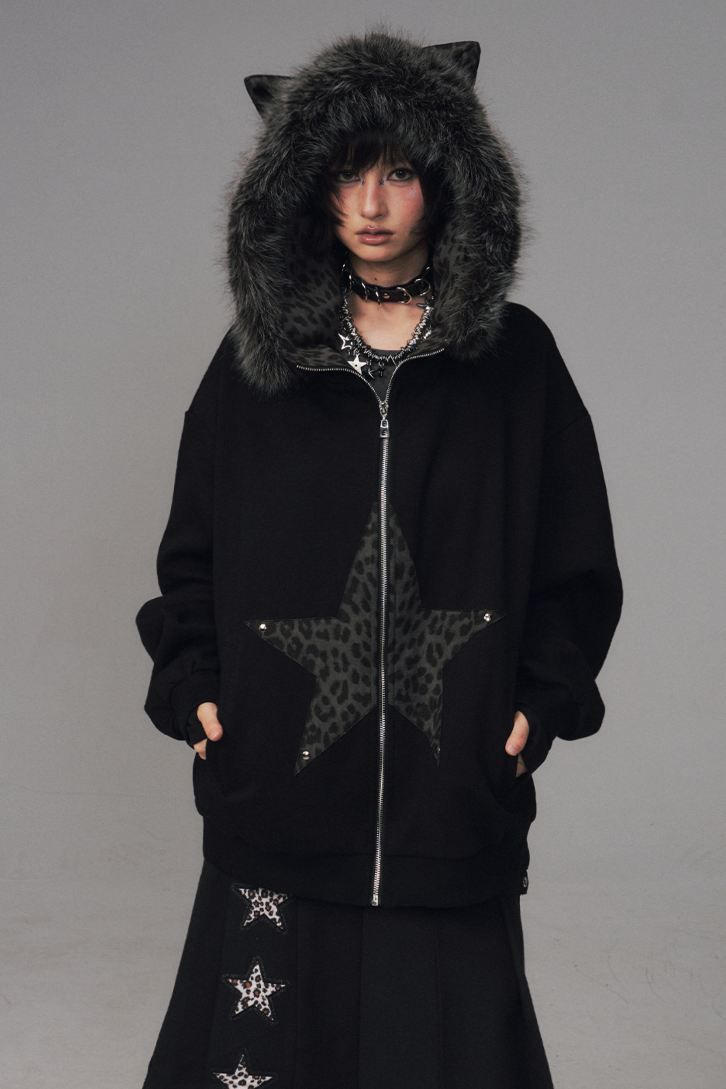 Leopard Print Fur Collar Jacket