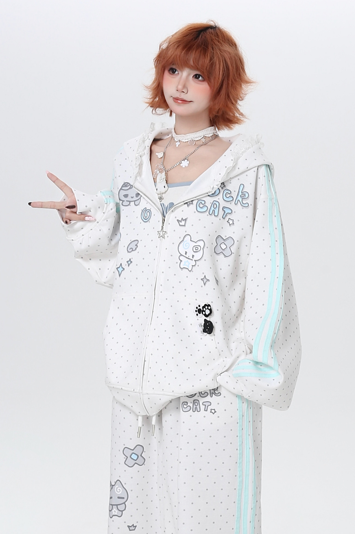 Polka Dot Loose Fit Hoodie Jacket