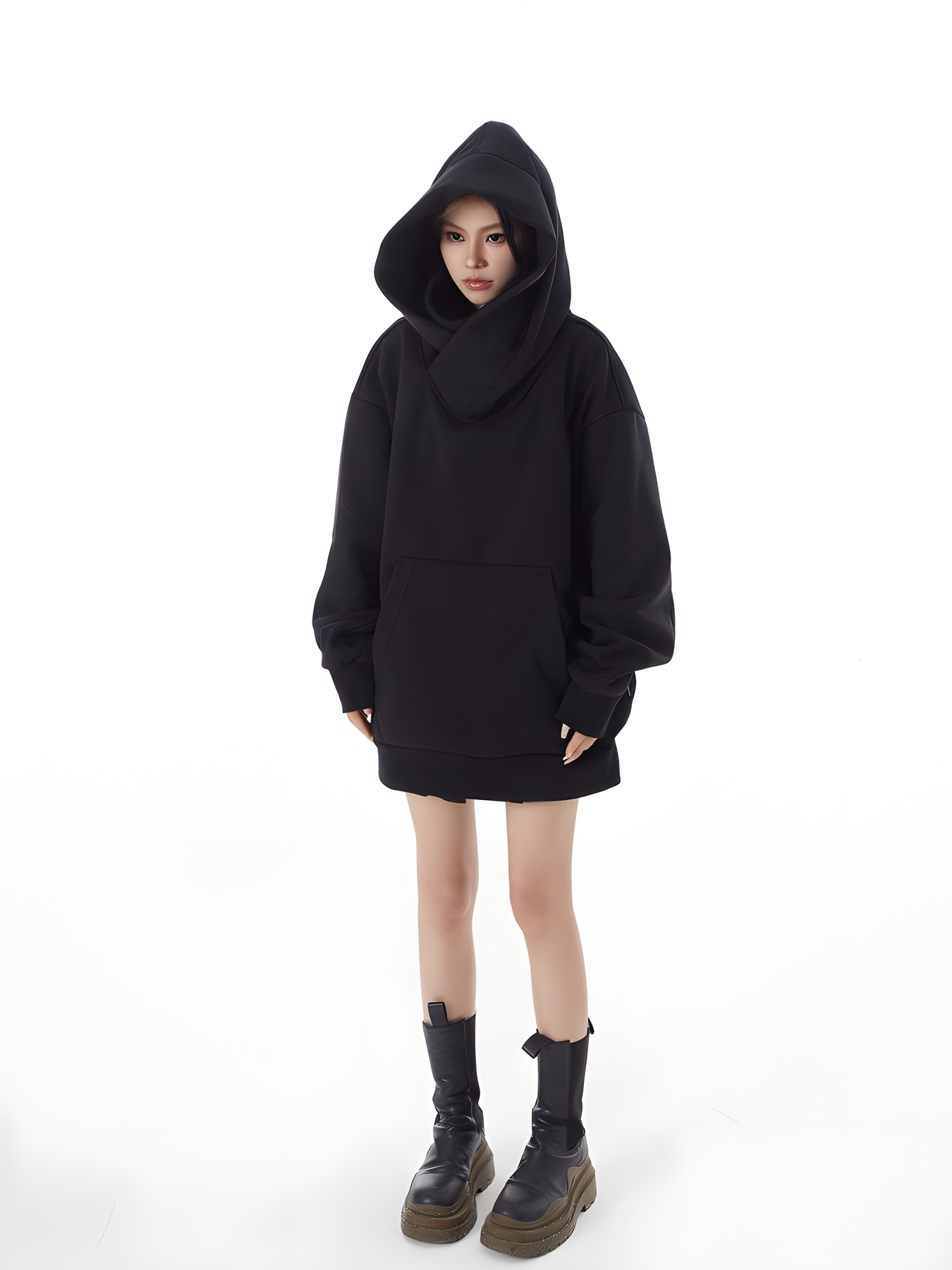 Loose Fit High Neck Hooded Pullover