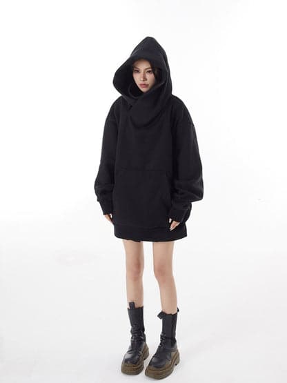 Loose Fit High Neck Hooded Pullover