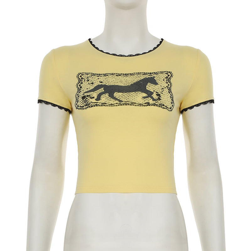 Retro Lace Round Neck Tee