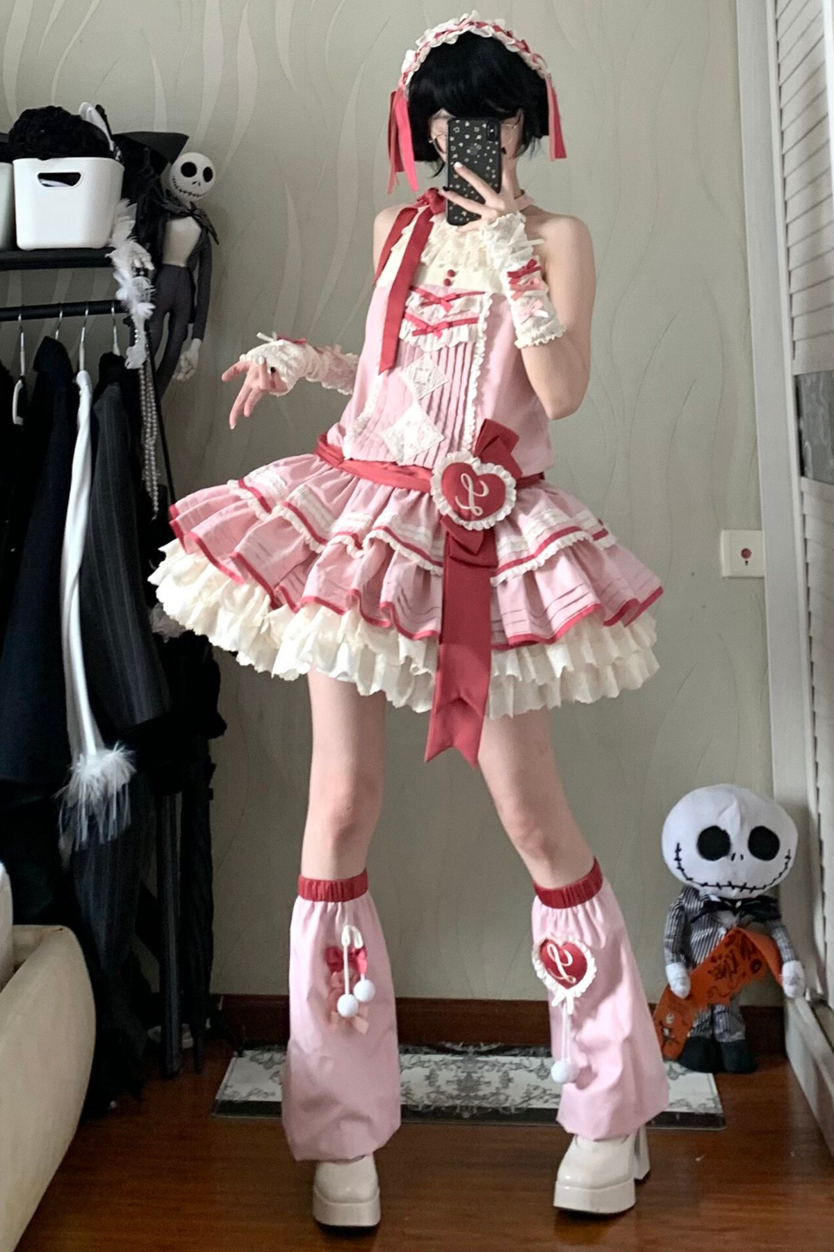 Scarlet Heartbeat Sleeveless Dress + Sleeves + Headband + Leg Warmers