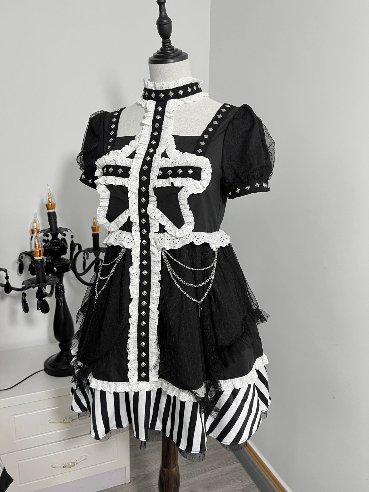 Cross Star Goth Puff Sleeve Dress