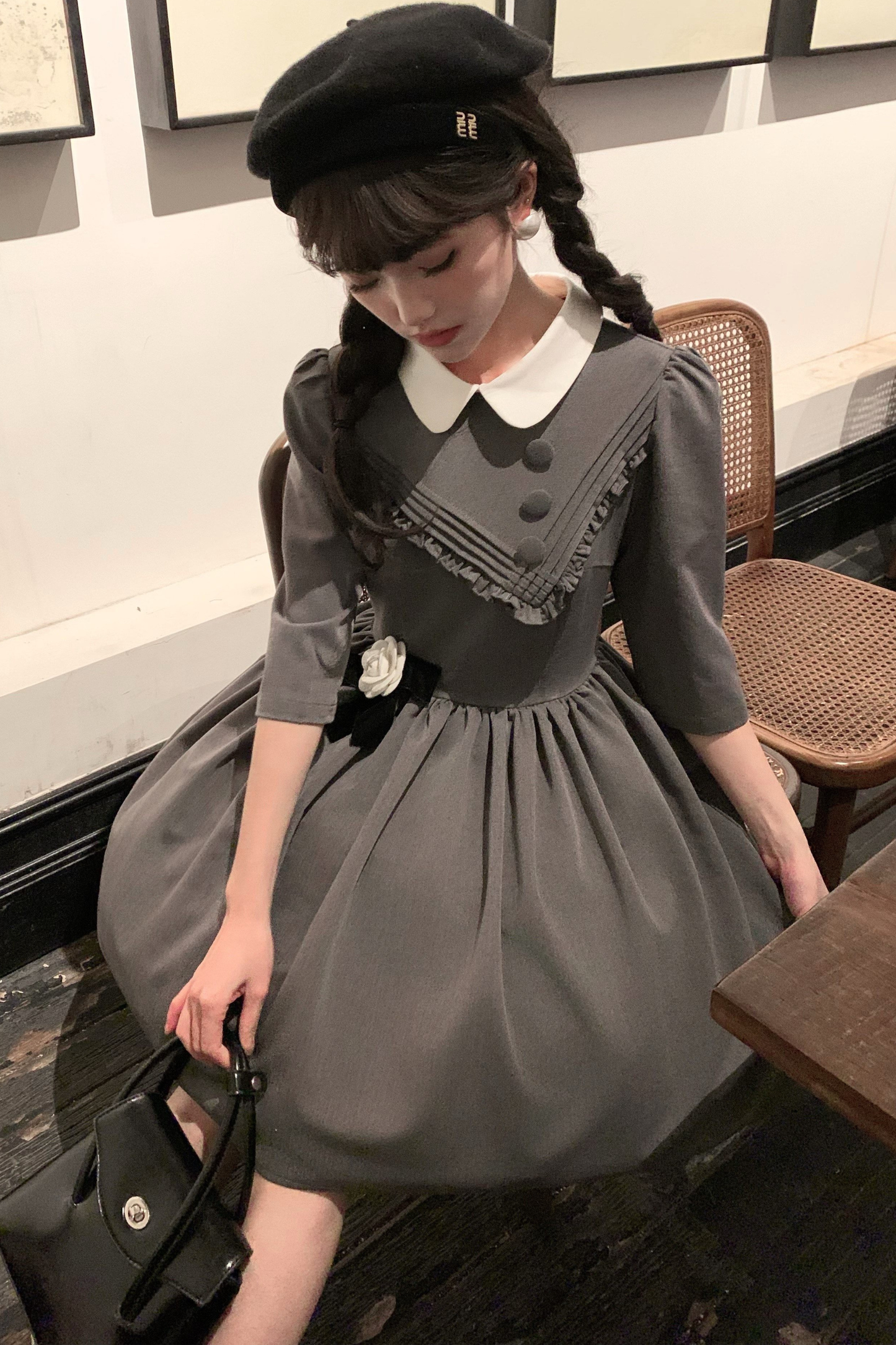 Retro Preppy Mid-Sleeve Lolita Dress