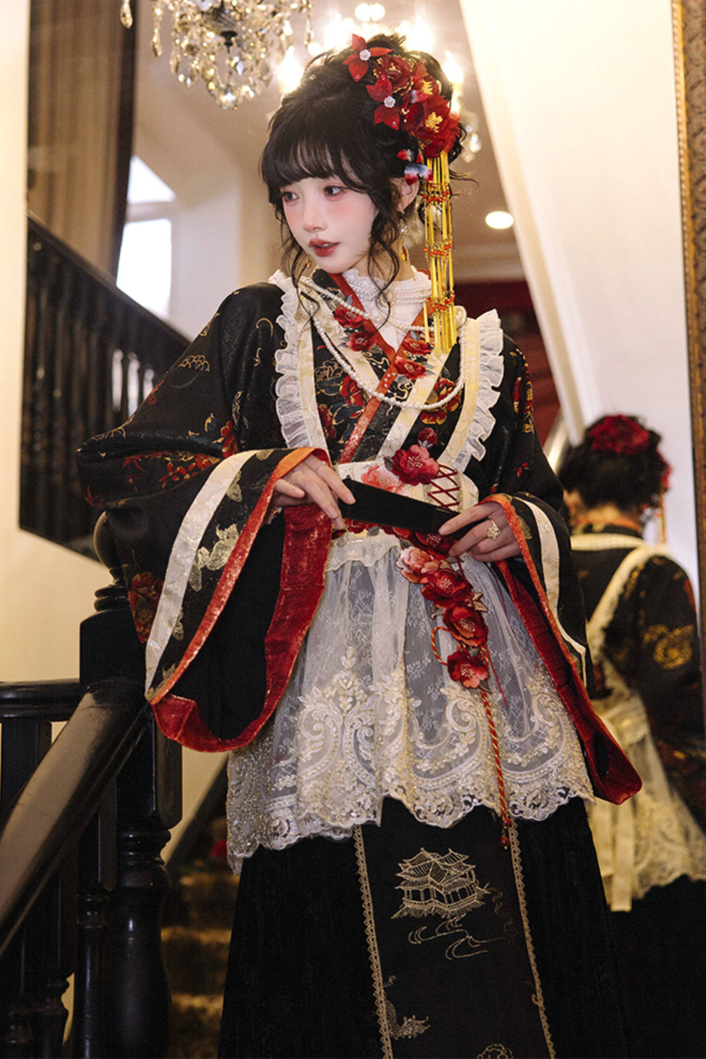 Camellia Embroidered Gold Top