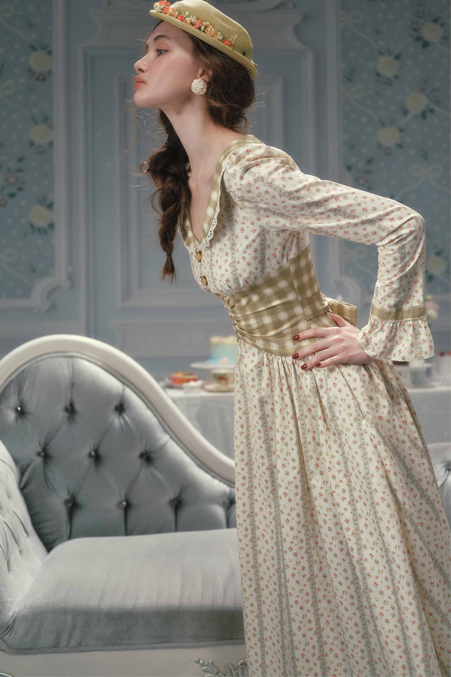 Retro Lace Maid Floral Cotton Dress