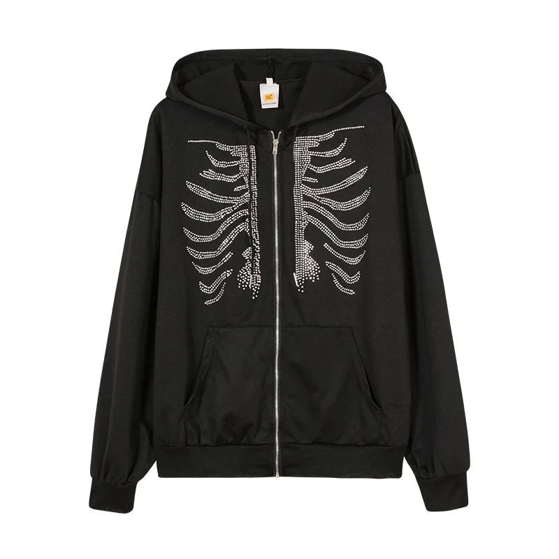 Grunge Punk Rhinestone Zip-up Hoodie