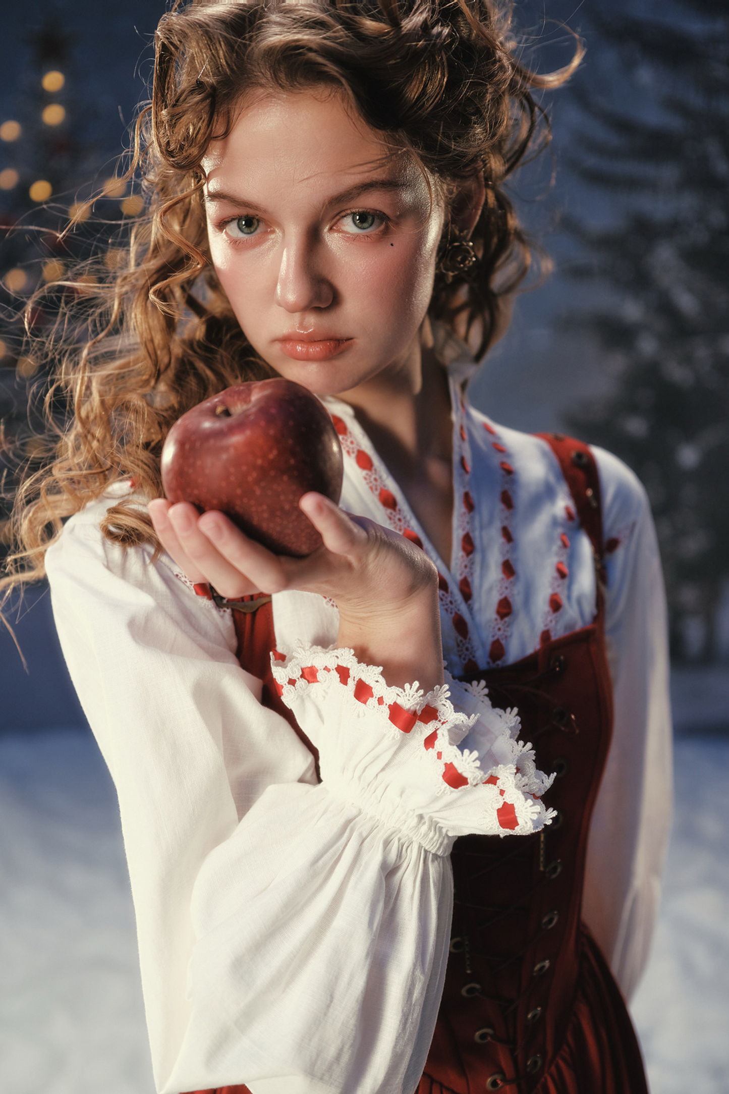 Lace Maid Retro Red Suspender Dress + Blouse