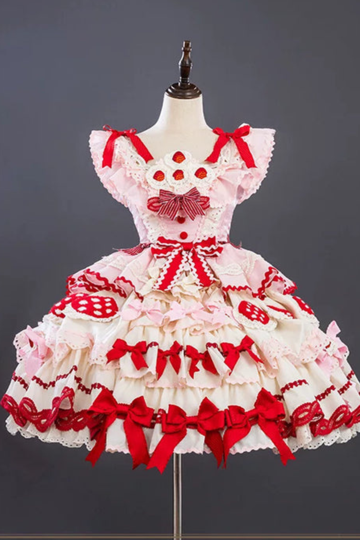 Strawberry Fantasy Lolita Dress + Jumper Skirt + Ribbon + Sleeves + Bonnet