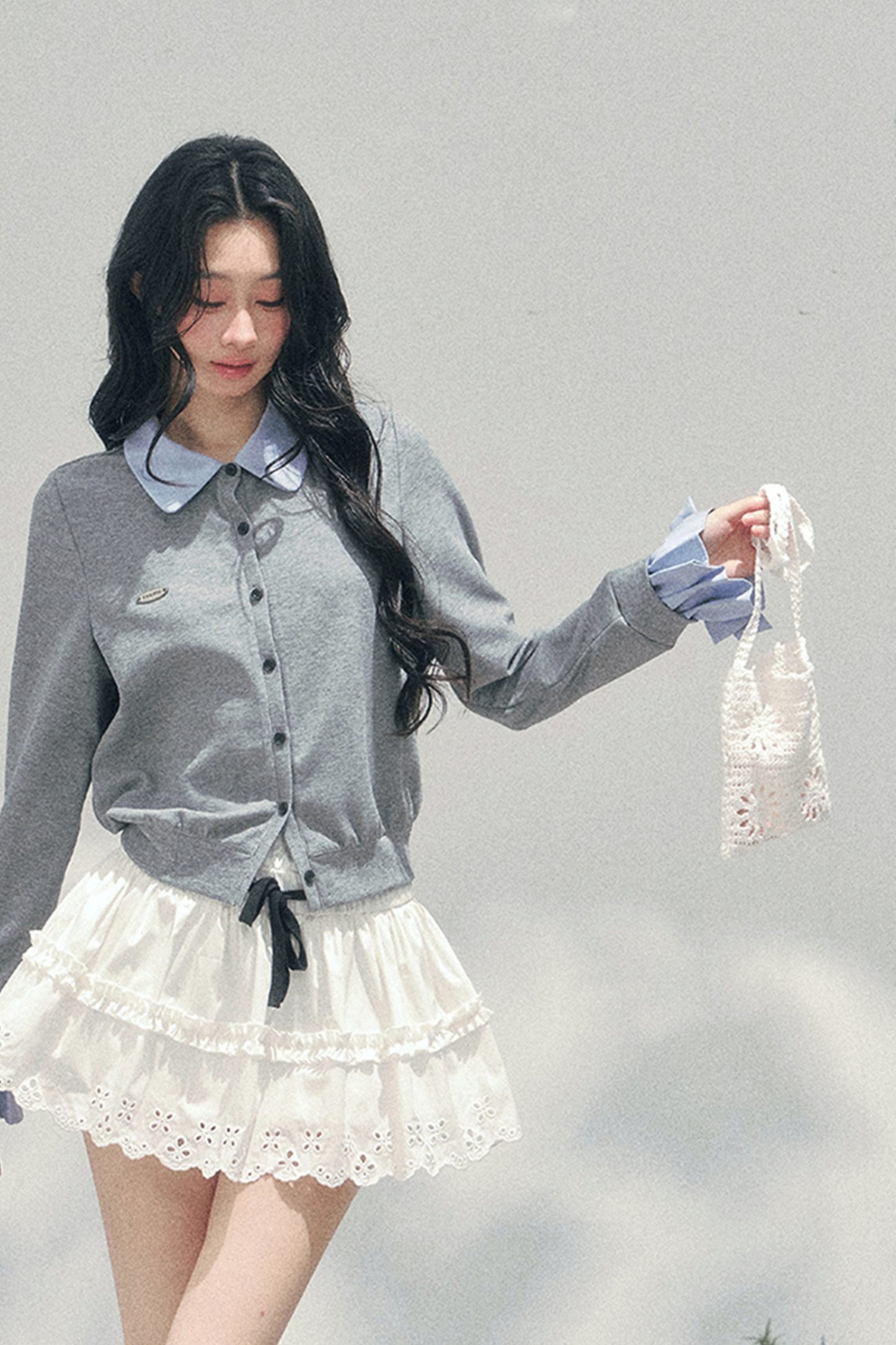 French Faux Two-Piece Polo Sweater