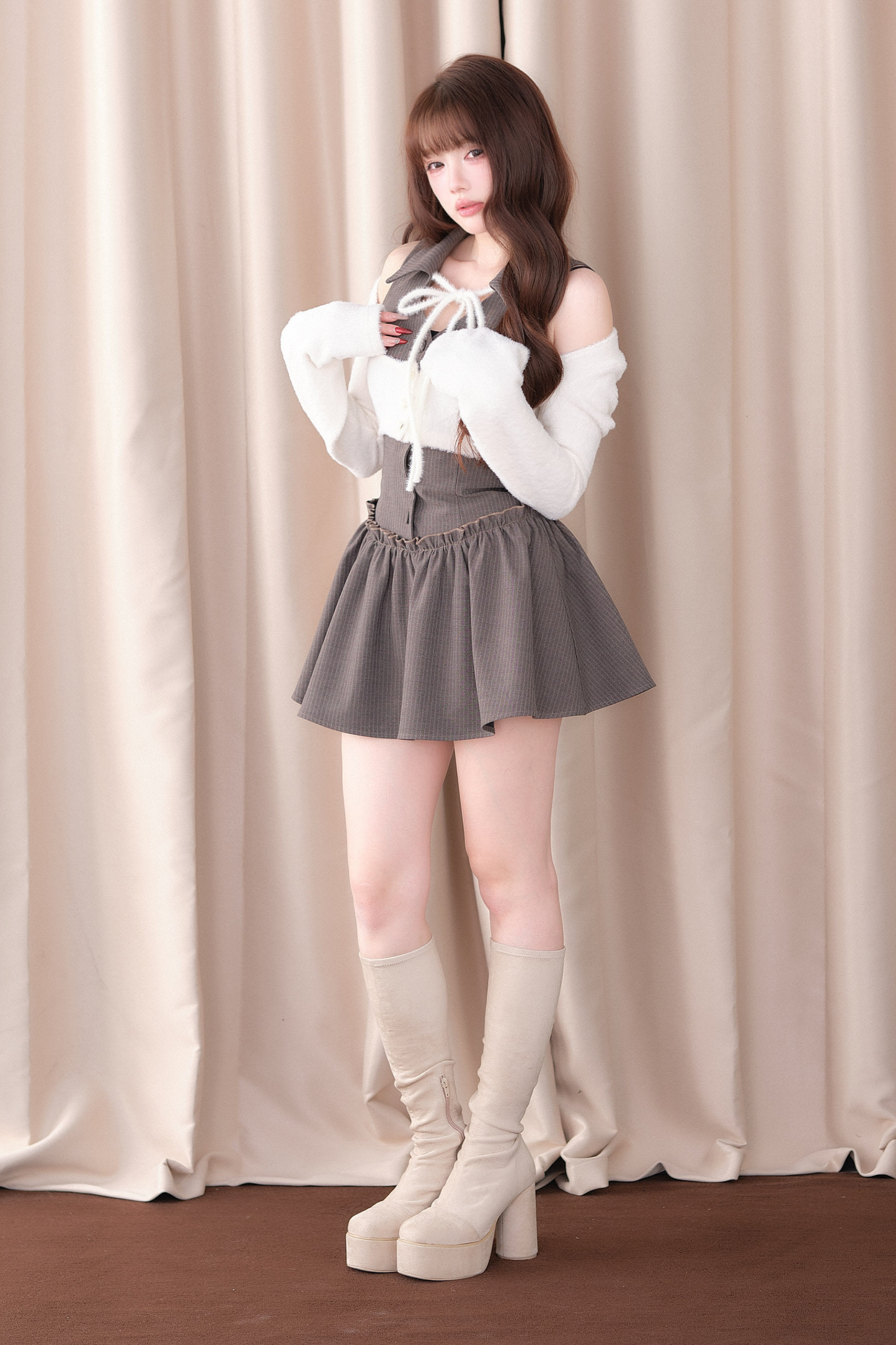 Sweet Off-Shoulder Faux Two-Piece Dress