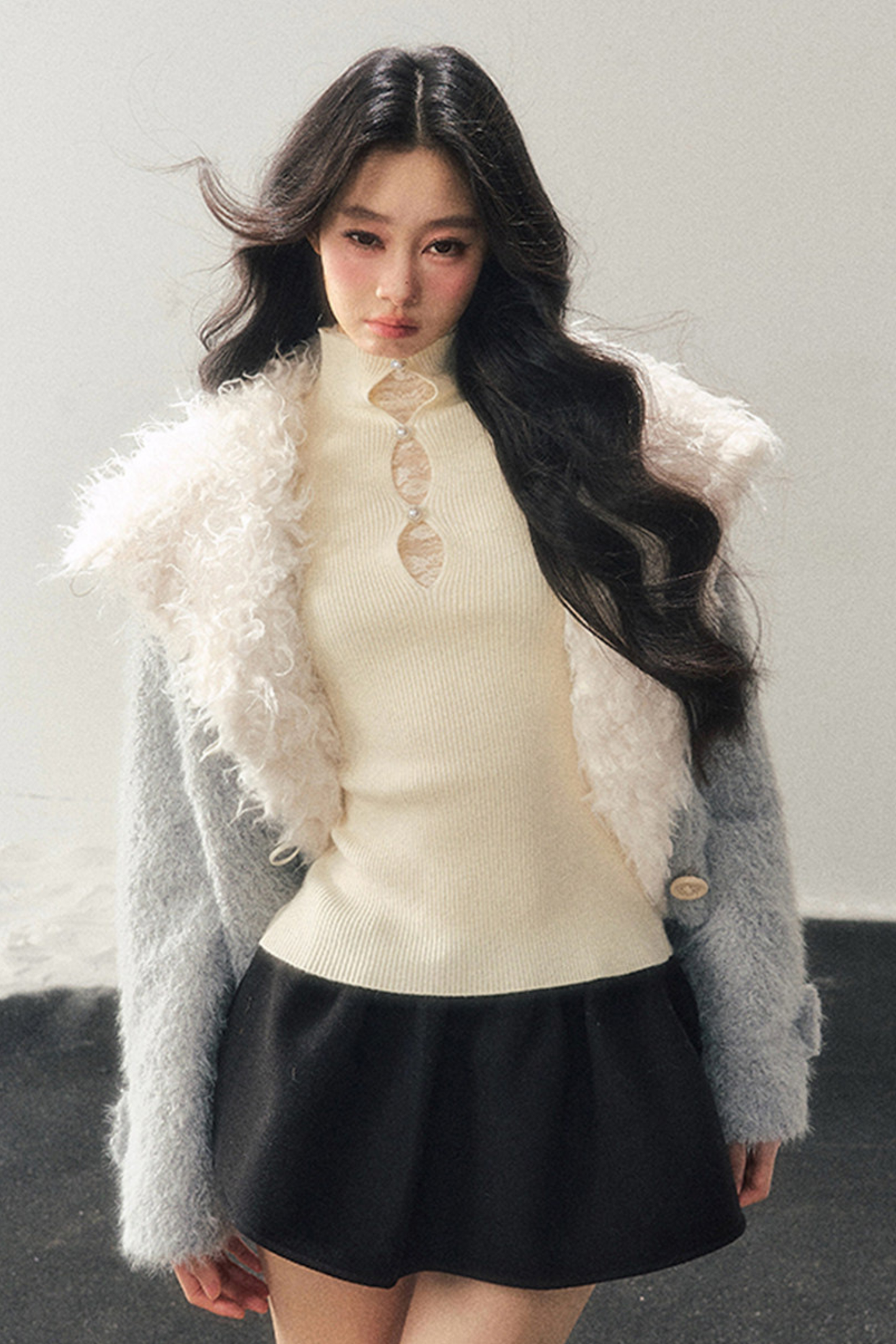 Horn Button Fur Sweet Coat