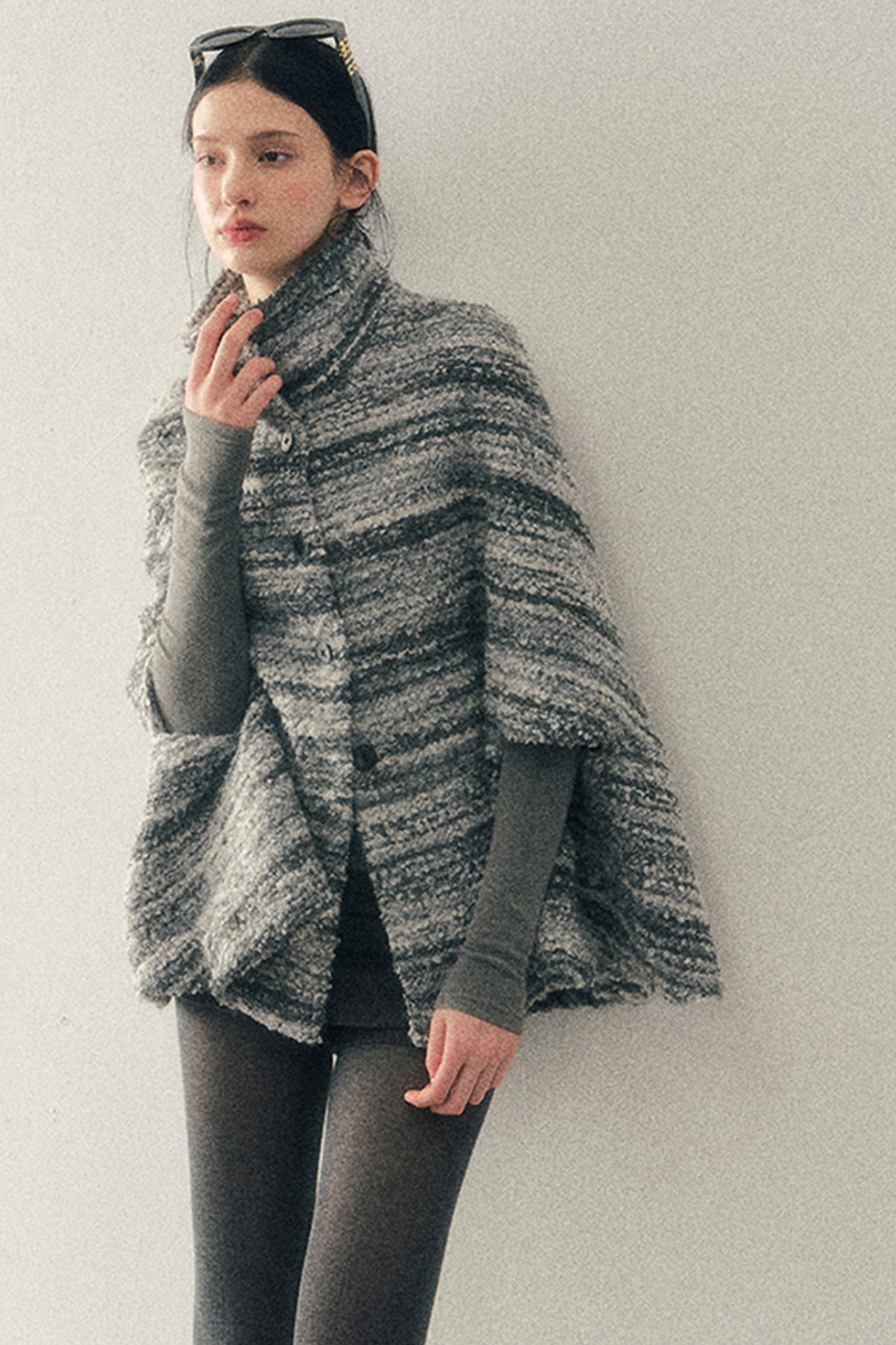 French Striped Wool Turtleneck Coat