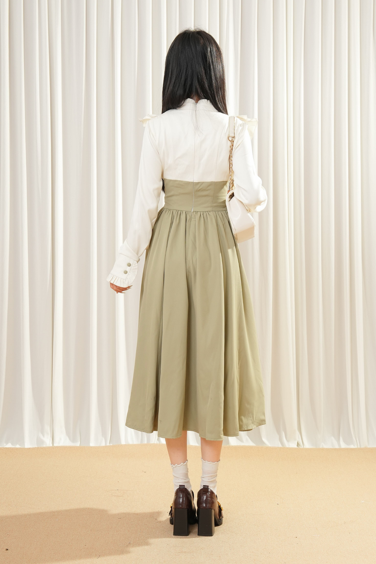 Elegant Contrast French Retro Dress