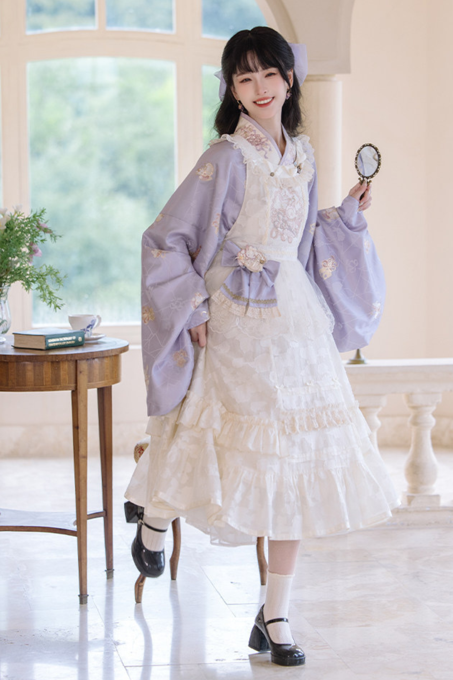Chinese Pastel Top + Apron + Bow + Necklace + Brooch + Hair Accessories