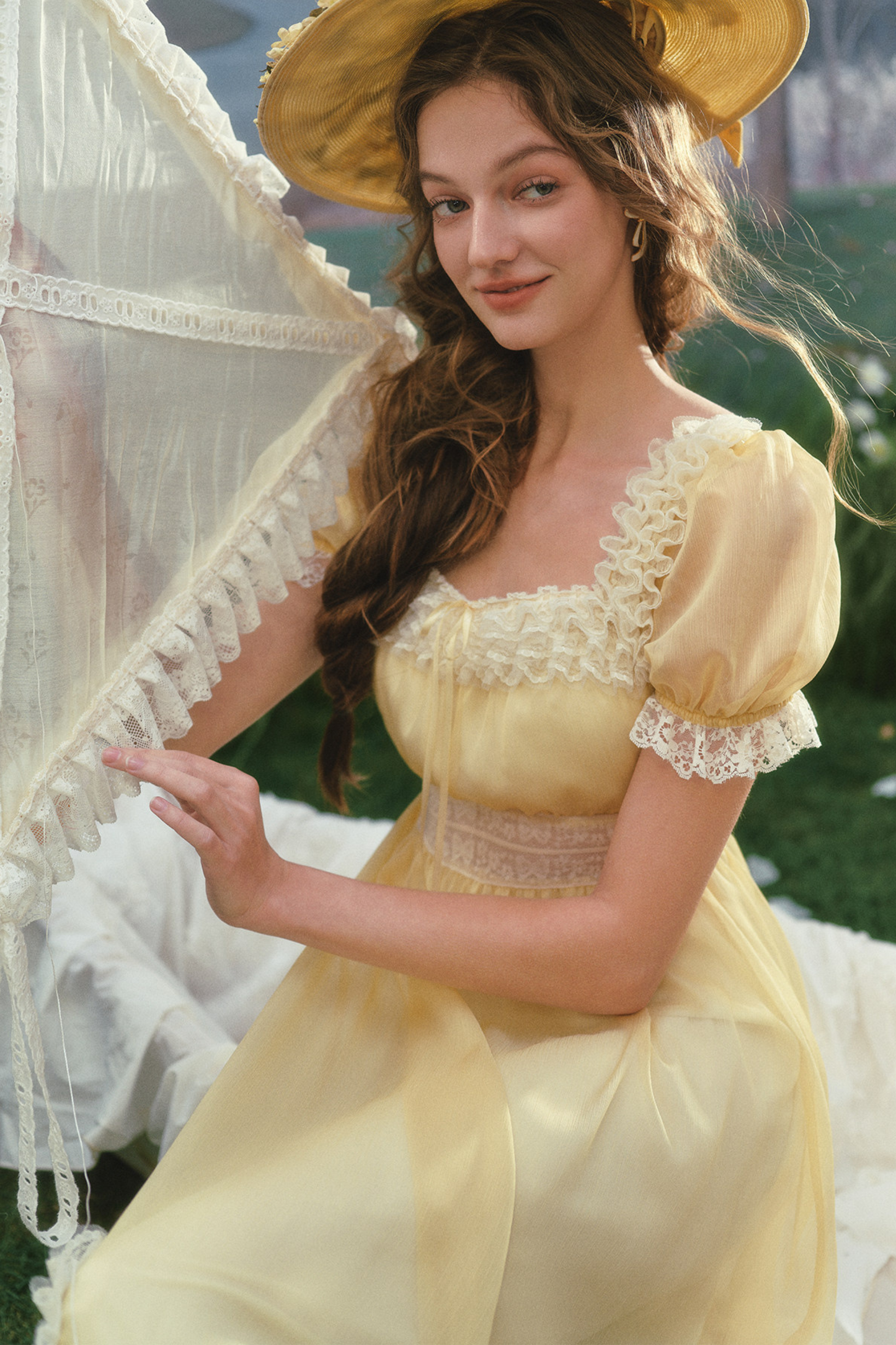 Lace Yellow Retro Long Dress