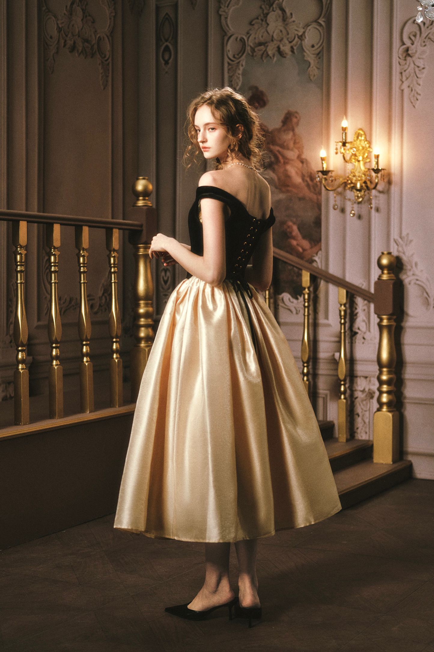 Golden Eagle Lace Corset Top + Skirt + Brooch