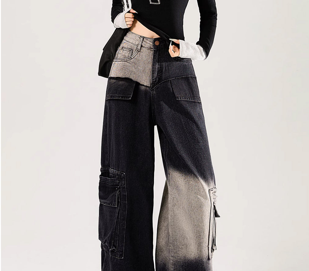 Grunge Contrasting Gradient Wide Leg Jeans