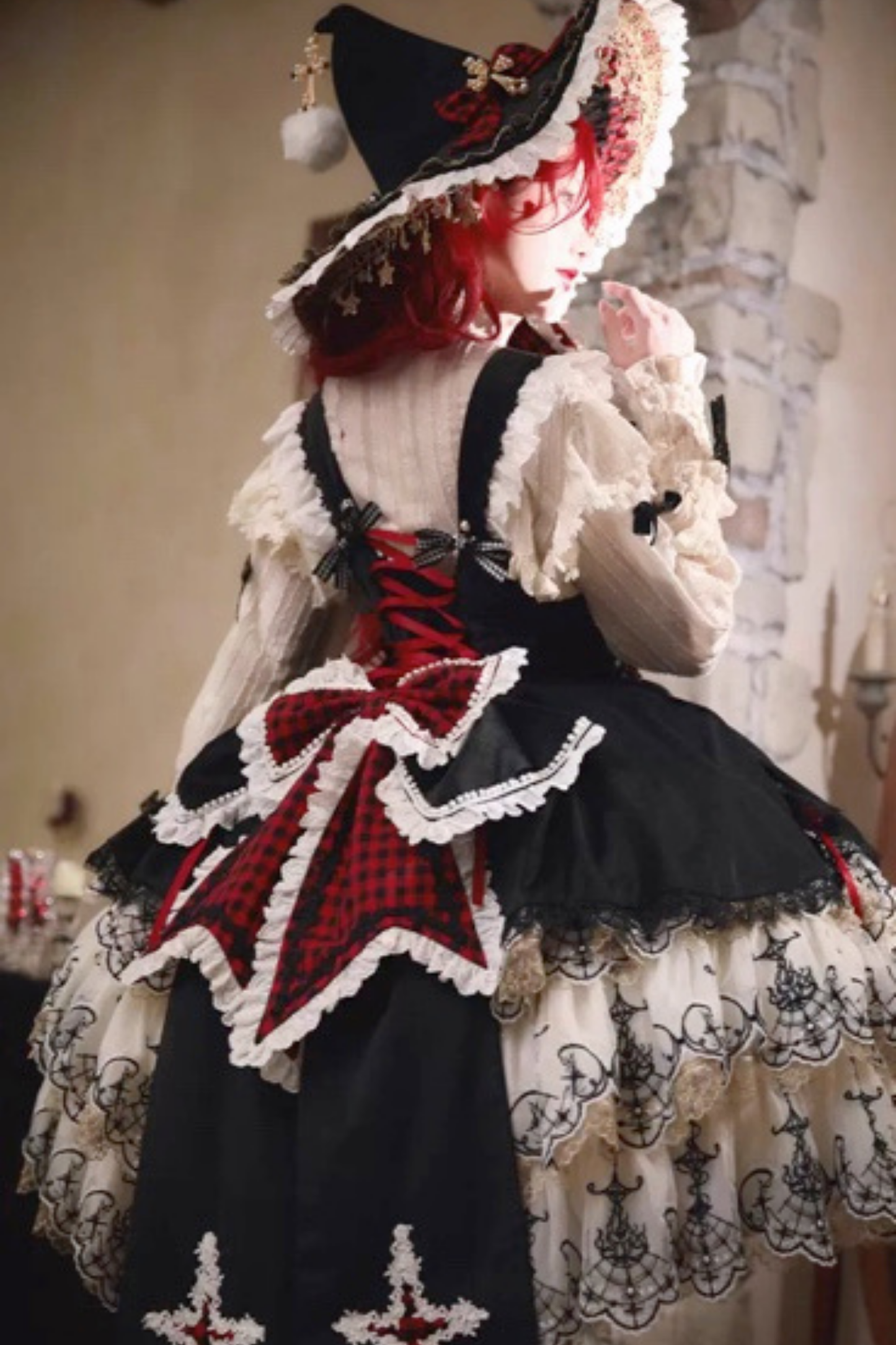 [Pre-order] Element Lolita Jumper Skirt + Inner Top + Cape + Big Ribbon + Hat